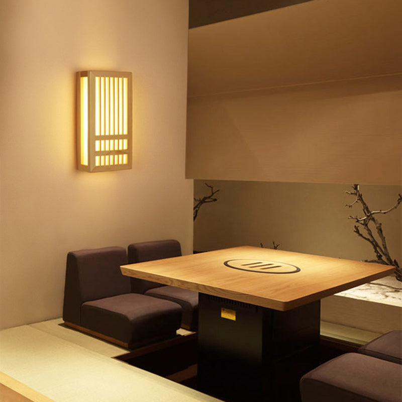 Japanese Style Led Wall Light Wooden Rectangle Shape Wall Lamp for Living Room