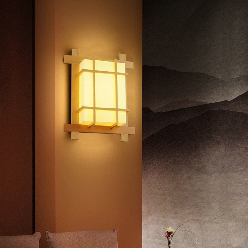 Japanese Style Led Wall Light Wooden Rectangle Shape Wall Lamp for Living Room