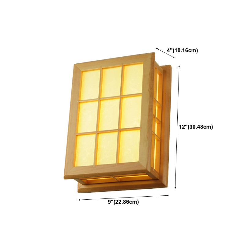 Japanese Style Led Wall Light Wooden Rectangle Shape Wall Lamp for Living Room