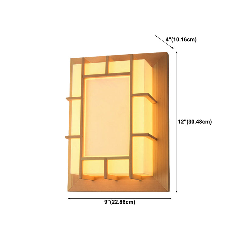Japanese Style Led Wall Light Wooden Rectangle Shape Wall Lamp for Living Room