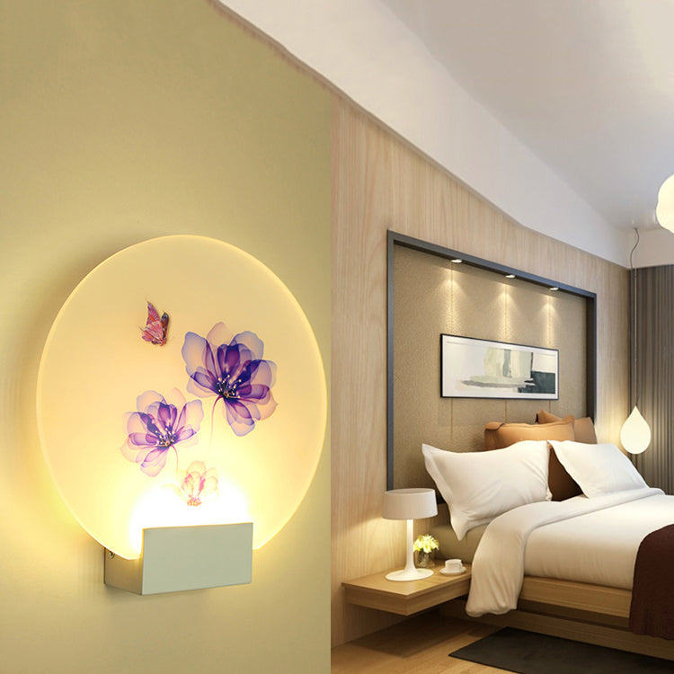 Round Shape Metal Wall Lighting Idea Kids Style 1 Light Wall Light Fixture in White