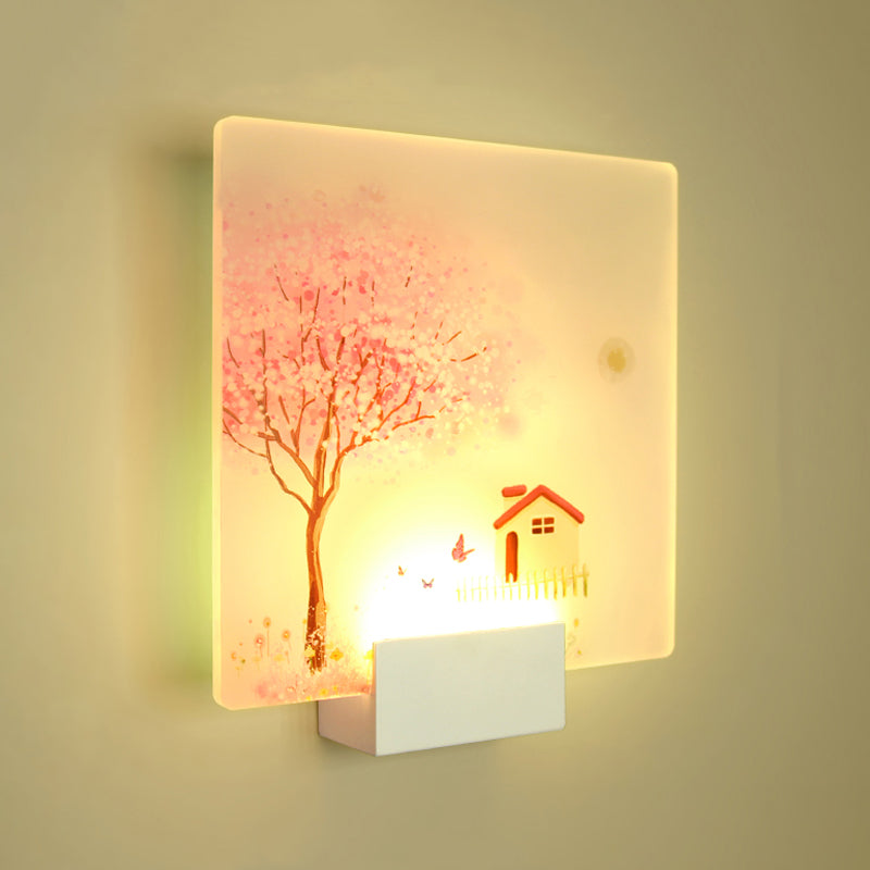 Round Shape Metal Wall Lighting Idea Kids Style 1 Light Wall Light Fixture in White