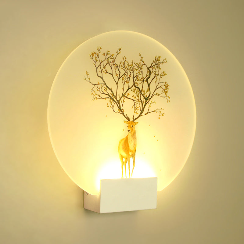 Round Shape Metal Wall Lighting Idea Kids Style 1 Light Wall Light Fixture in White