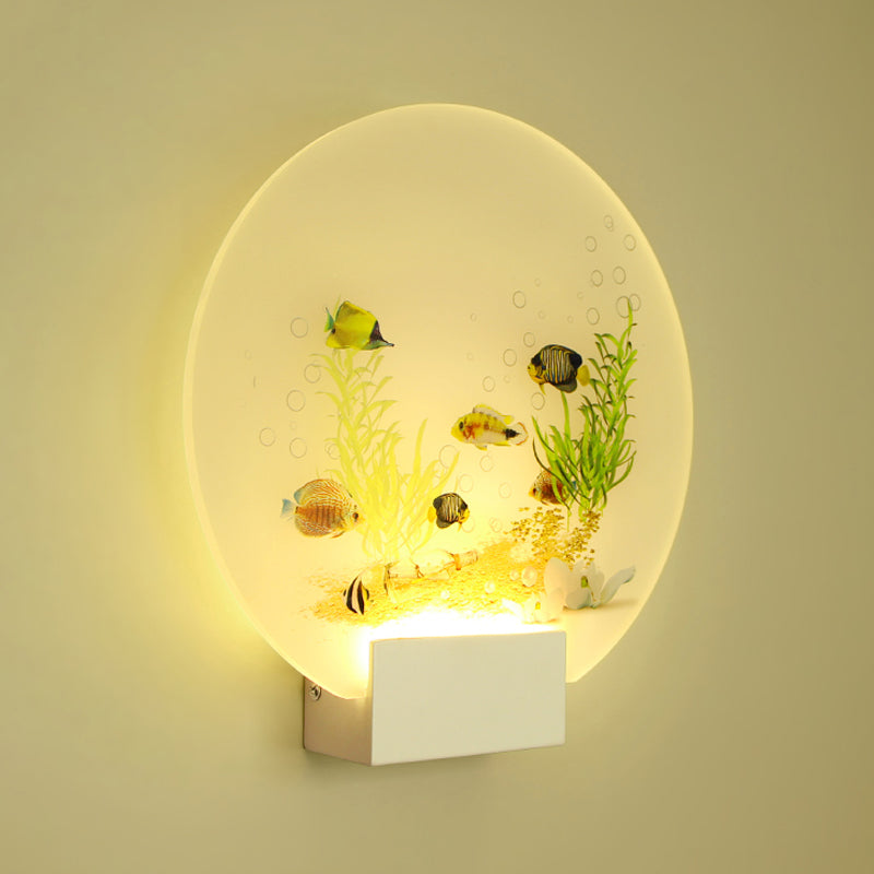 Round Shape Metal Wall Lighting Idea Kids Style 1 Light Wall Light Fixture in White