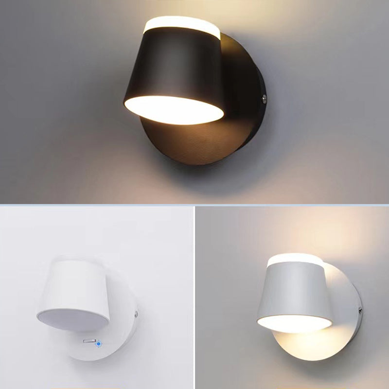 Modern Metal Wall Sconce LED Wall Light with Aluminum Shade in Black and White for Bedroom