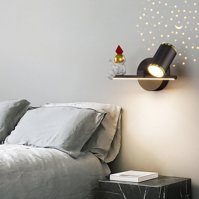 Kids Astronaut Wall Lamp Metal Sconce Lighting in Black and Gold for Bedroom