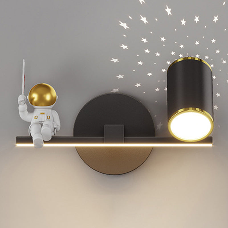 Kids Astronaut Wall Lamp Metal Sconce Lighting in Black and Gold for Bedroom