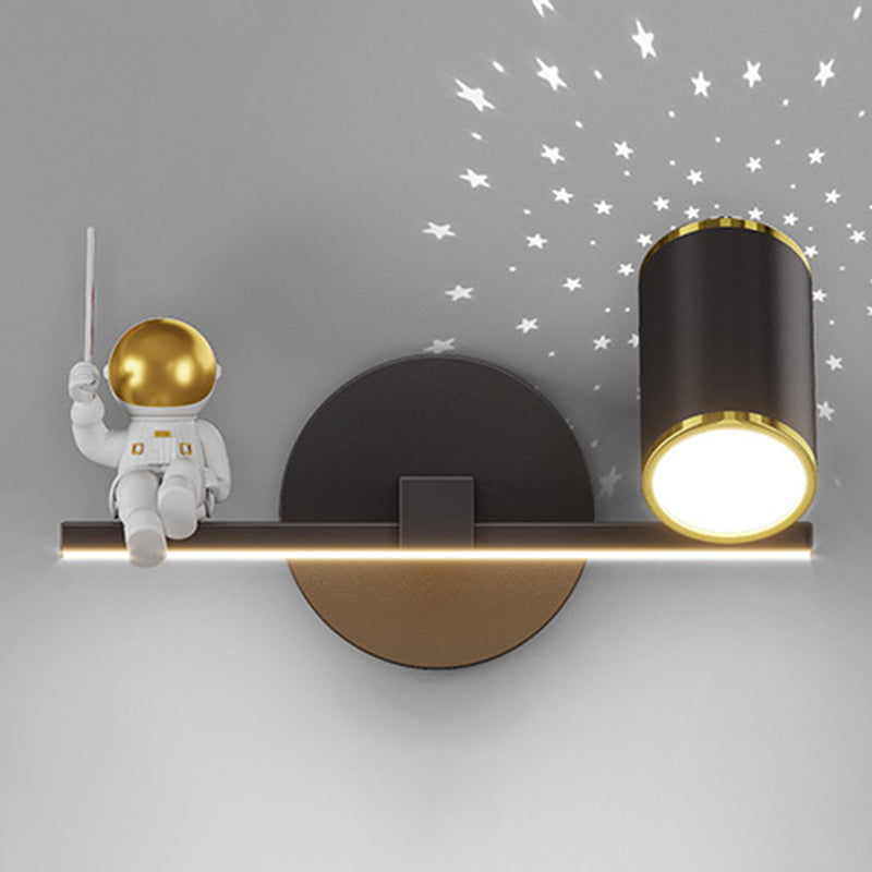 Kids Astronaut Wall Lamp Metal Sconce Lighting in Black and Gold for Bedroom