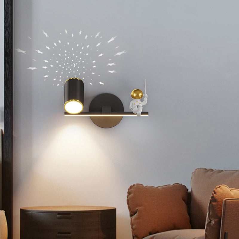 Kids Astronaut Wall Lamp Metal Sconce Lighting in Black and Gold for Bedroom