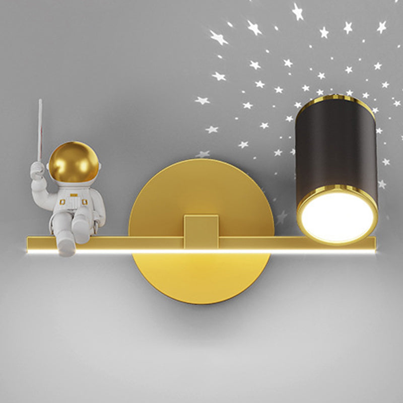 Kids Astronaut Wall Lamp Metal Sconce Lighting in Black and Gold for Bedroom