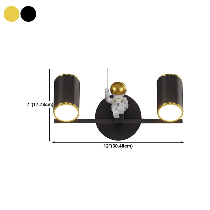 Kids Astronaut Wall Lamp Metal Sconce Lighting in Black and Gold for Bedroom