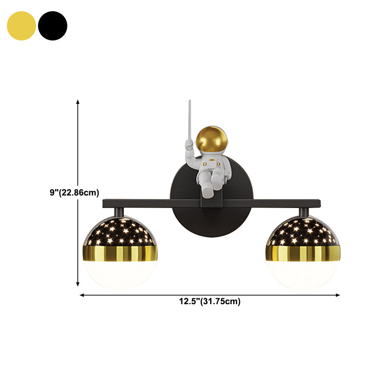 Kids Astronaut Wall Lamp Metal Sconce Lighting in Black and Gold for Bedroom