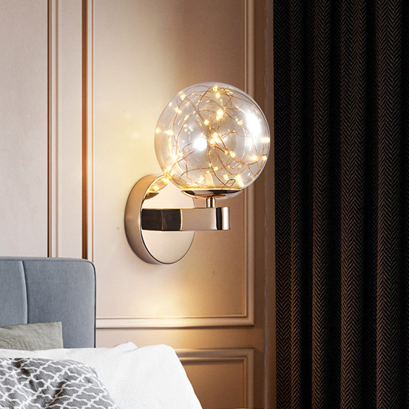 Modern Style Spherical Shape Wall Sconce Glass 1 Light Sconces for  Dining Room