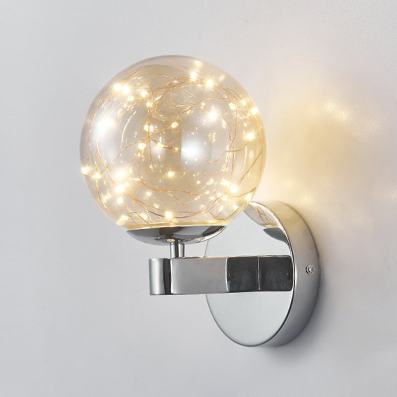 Modern Style Spherical Shape Wall Sconce Glass 1 Light Sconces for  Dining Room