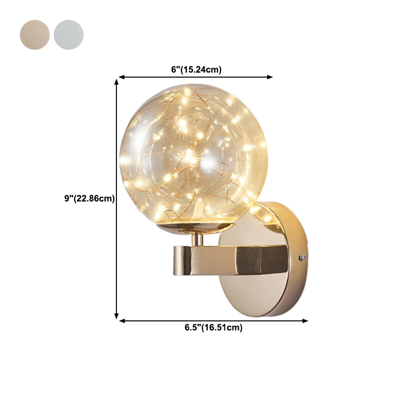 Modern Style Spherical Shape Wall Sconce Glass 1 Light Sconces for  Dining Room