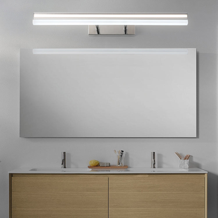 Metal Linear Shape Mirror Wall Light Modern 1-Light Mirror Wall Light Sconces in Silver