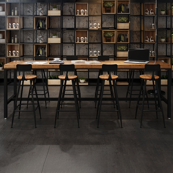 Industrial Rectangle Bar Dining Table Solid Wood Bar Dining Table with Trestle Base