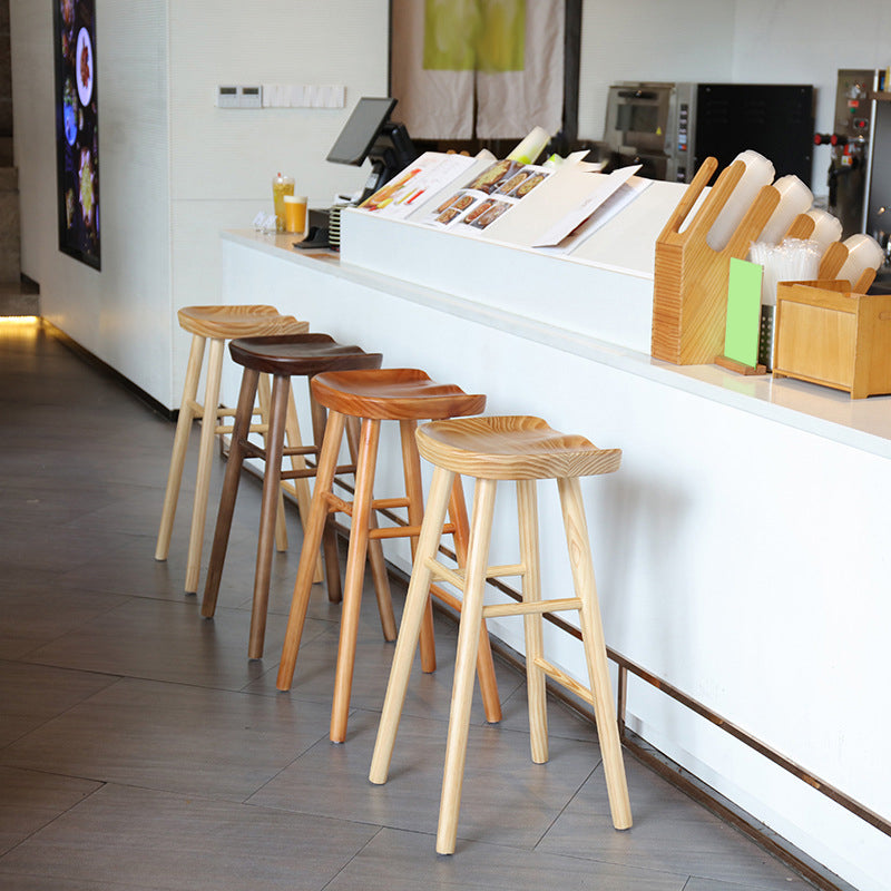 Modern Solid Wood Seat Barstool Coffee Shop Bar Stool with Pedal