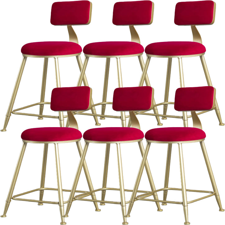 Glam Armless Backrest Counter Stool Iron Kitchen Bar Stool with Pedal and Cushion