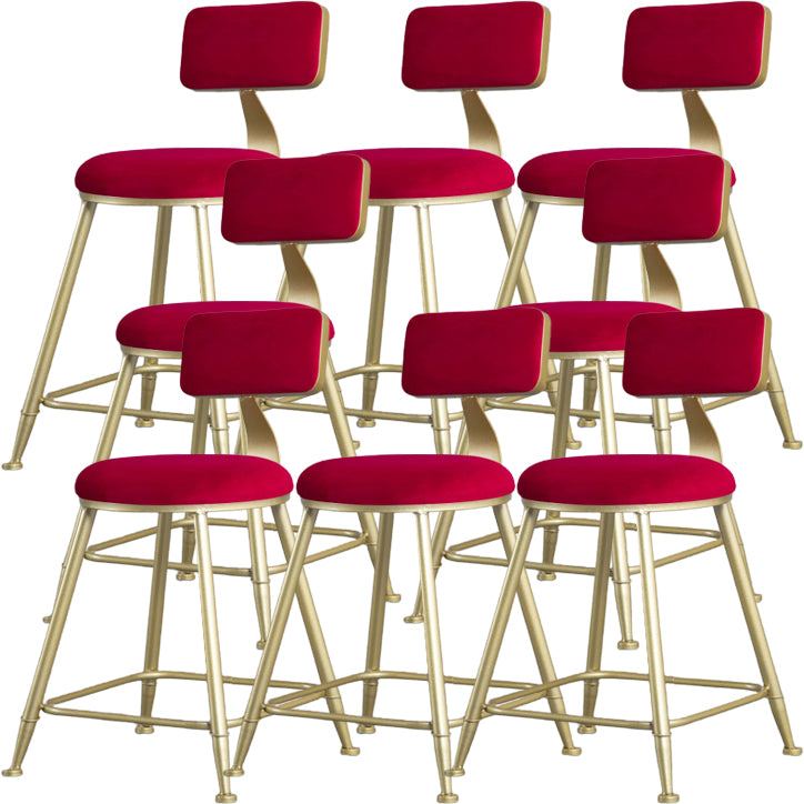 Glam Armless Backrest Counter Stool Iron Kitchen Bar Stool with Pedal and Cushion