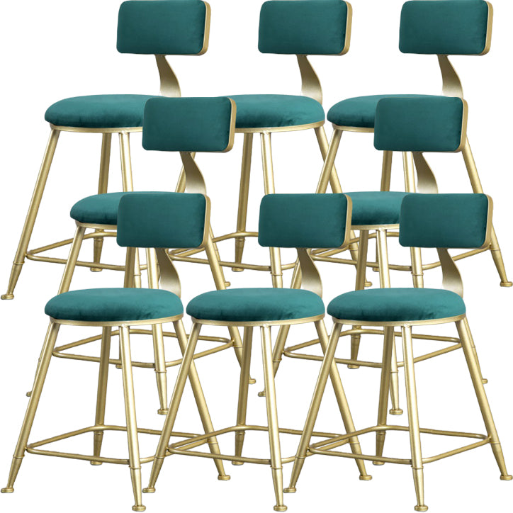 Glam Armless Backrest Counter Stool Iron Kitchen Bar Stool with Pedal and Cushion