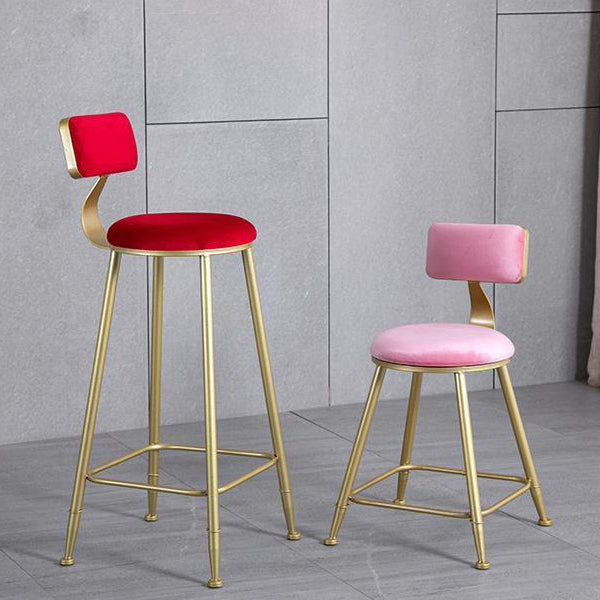 Glam Armless Backrest Counter Stool Iron Kitchen Bar Stool with Pedal and Cushion