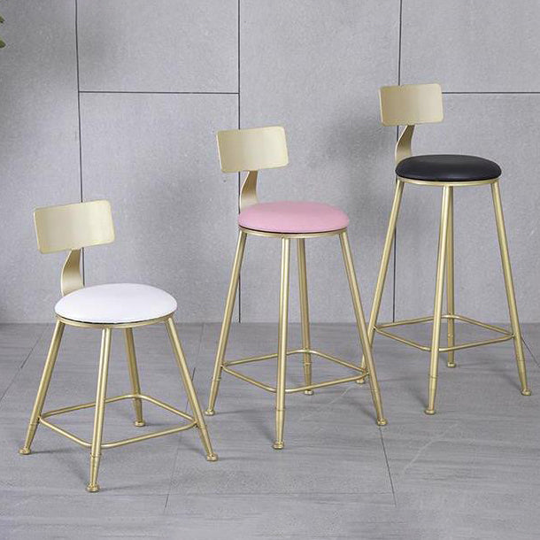 Glam Armless Backrest Counter Stool Iron Kitchen Bar Stool with Pedal and Cushion