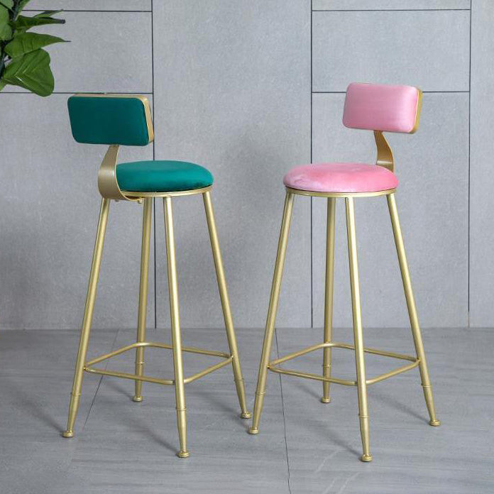 Glam Armless Backrest Counter Stool Iron Kitchen Bar Stool with Pedal and Cushion
