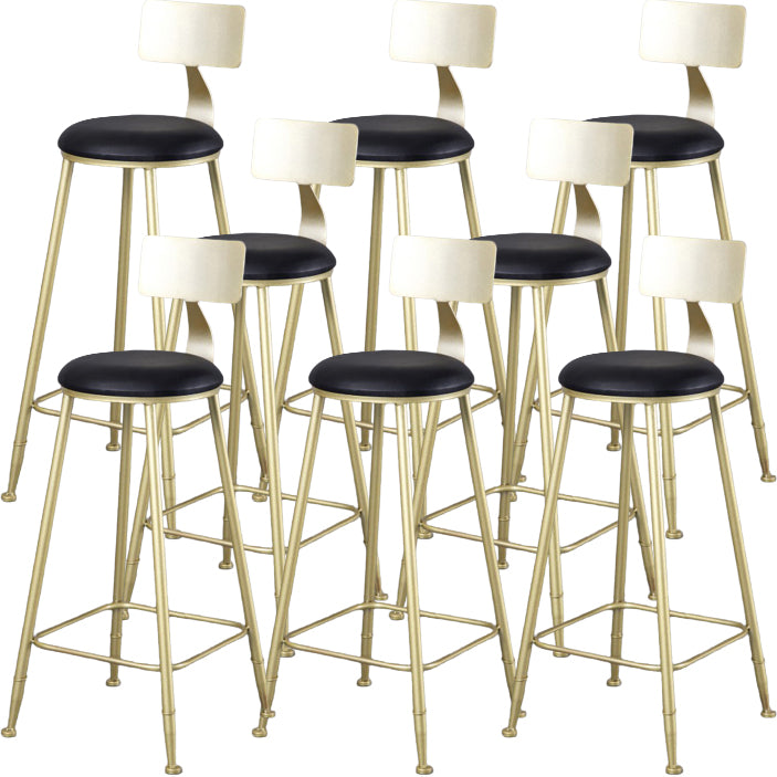 Glam Armless Backrest Counter Stool Iron Kitchen Bar Stool with Pedal and Cushion