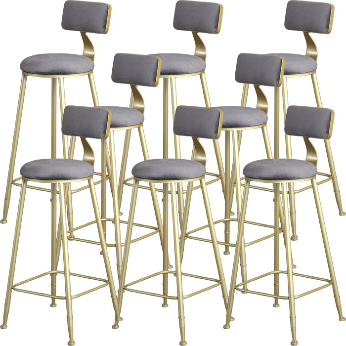 Glam Armless Backrest Counter Stool Iron Kitchen Bar Stool with Pedal and Cushion