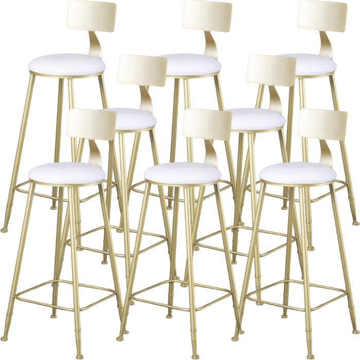 Glam Armless Backrest Counter Stool Iron Kitchen Bar Stool with Pedal and Cushion