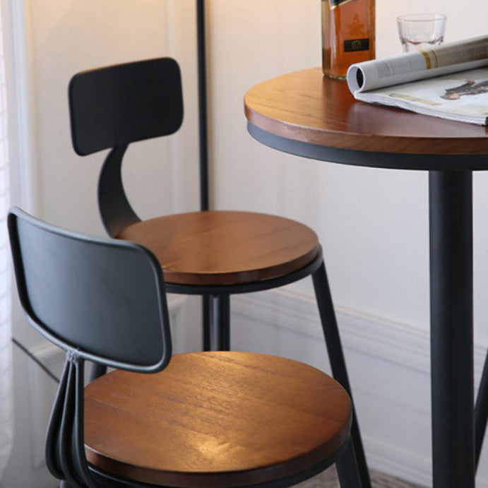 Industrial Round Solid Wood Bar Table Set 1/2/5 Pieces Counter Table with High Stools