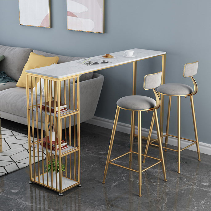 1/3 Pieces Glam Iron Bistro Set White Rectangle Faux Marble Top Bar Table Set with Shelf