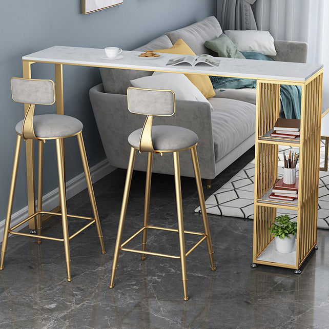 1/3 Pieces Glam Iron Bistro Set White Rectangle Faux Marble Top Bar Table Set with Shelf