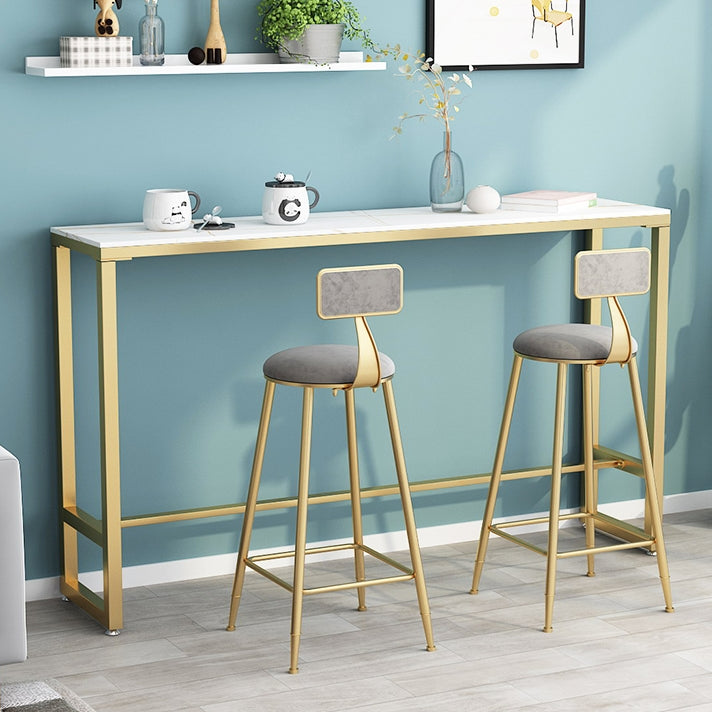 1/3 Pieces Glam Iron Bar Table Set Rectangle White Stone Top Bistro Set with Footrest