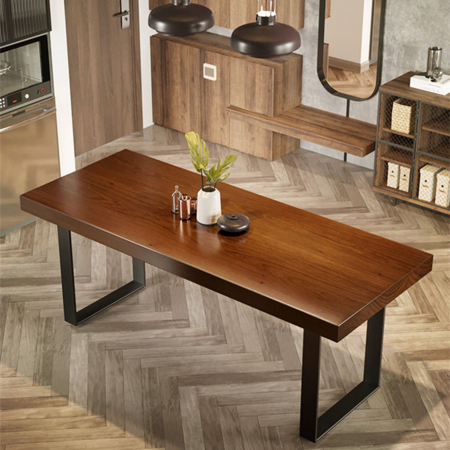 Industrial 1/5/7 Pieces Dining Set Rectangle Pine Wood Dining Table for Dining Room