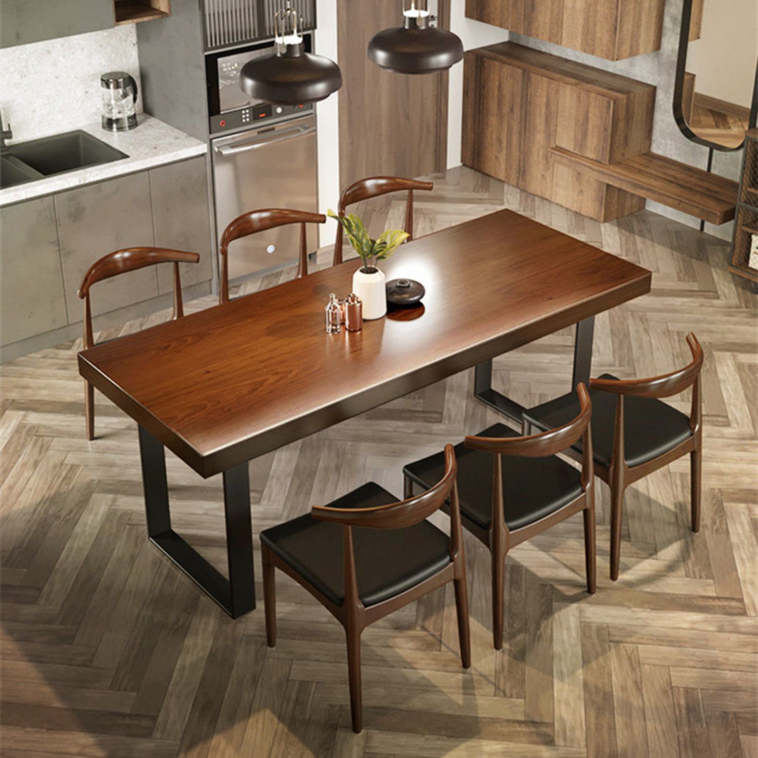 Industrial 1/5/7 Pieces Dining Set Rectangle Pine Wood Dining Table for Dining Room