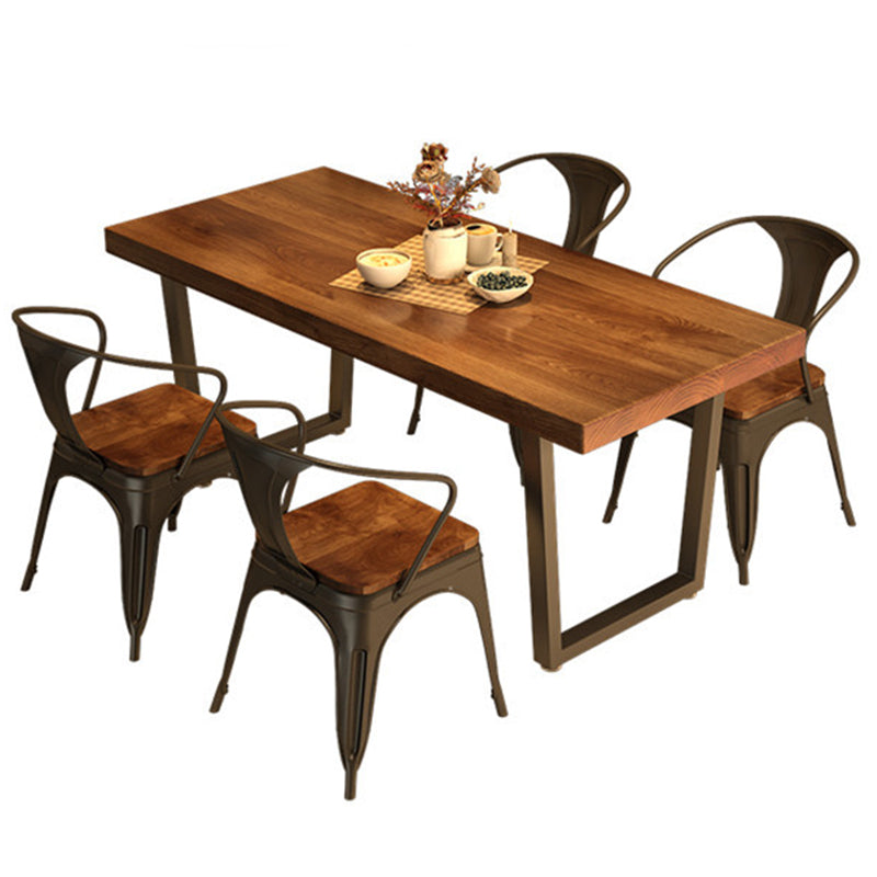 Industrial Solid Wood Dining Table Set 1/2/5 Pieces Rectangle Dining Set