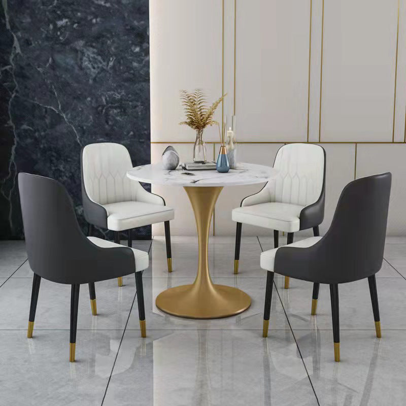 Metal Traditional Luxury Round Dining Table Sintered Stone Table with Tulip Base