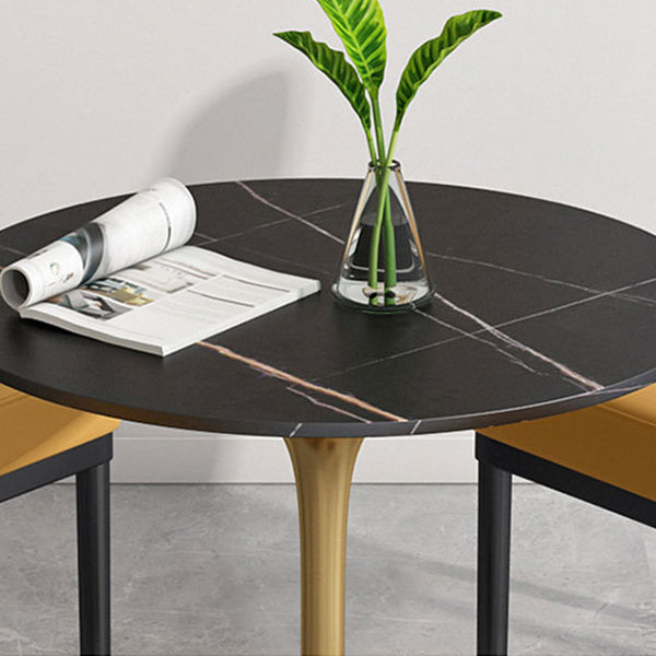 Metal Traditional Luxury Round Dining Table Sintered Stone Table with Tulip Base