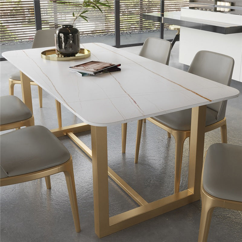 Traditional Luxury White in Marble Counter Rectangle Dining Table for Kitchen
