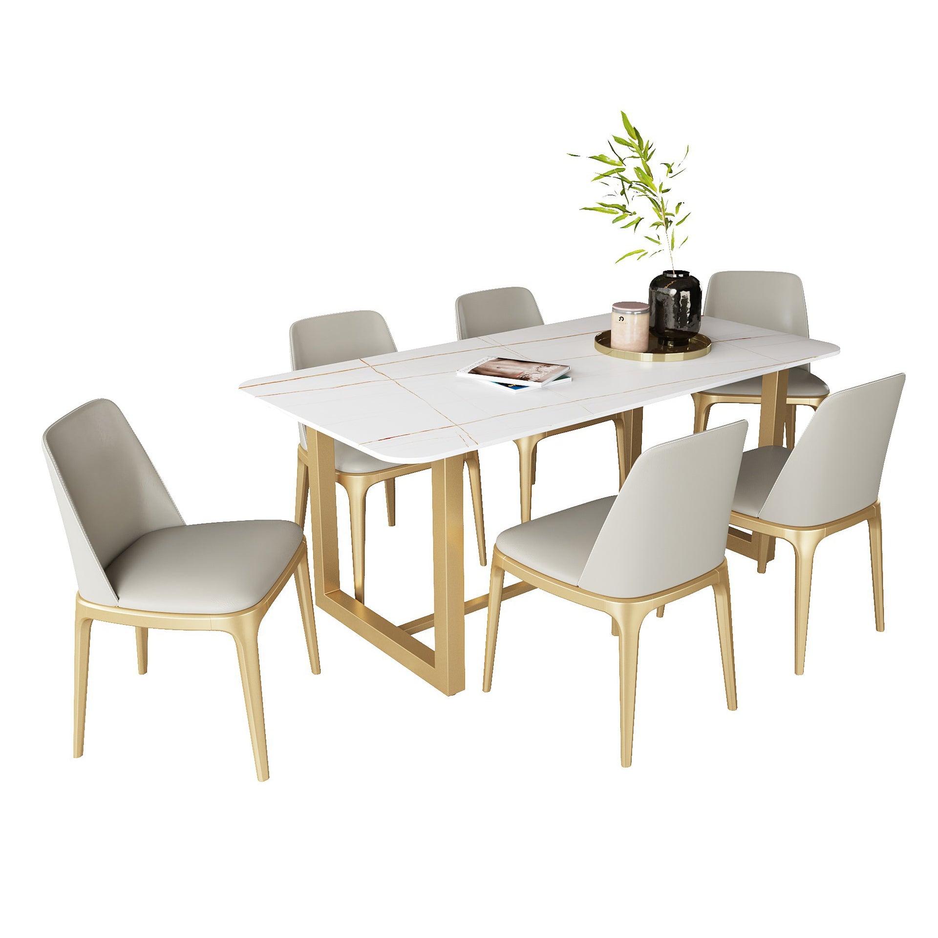 Traditional Luxury White in Marble Counter Rectangle Dining Table for Kitchen