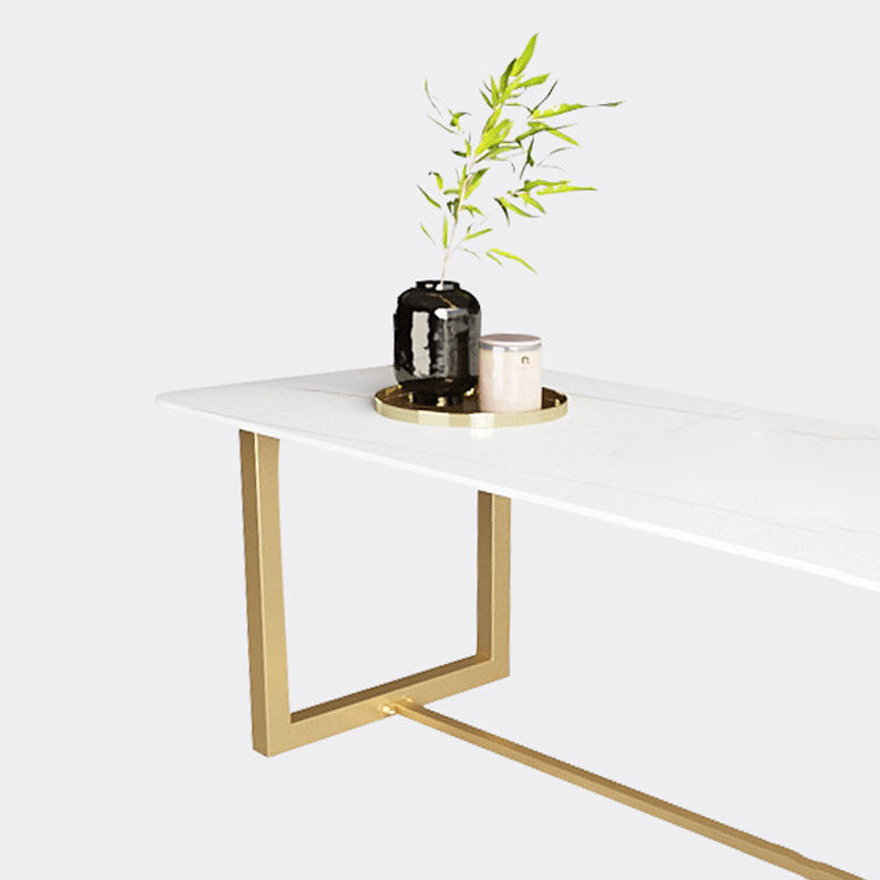 Traditional Luxury White in Marble Counter Rectangle Dining Table for Kitchen