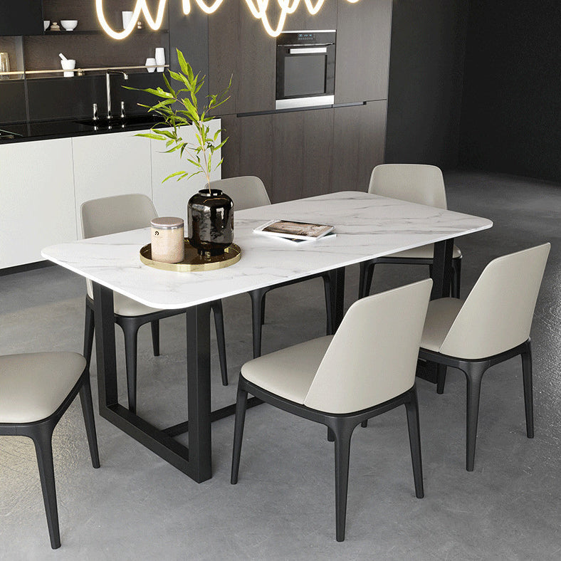 Traditional Luxury White in Marble Counter Rectangle Dining Table for Kitchen