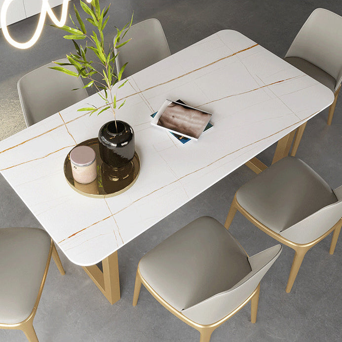 Traditional Luxury White in Marble Counter Rectangle Dining Table for Kitchen
