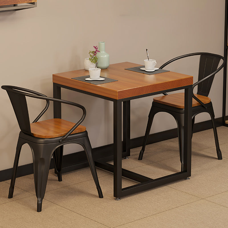 Solid Wood Top Dining Table Industrial Square Black Iron Trestle Base Table
