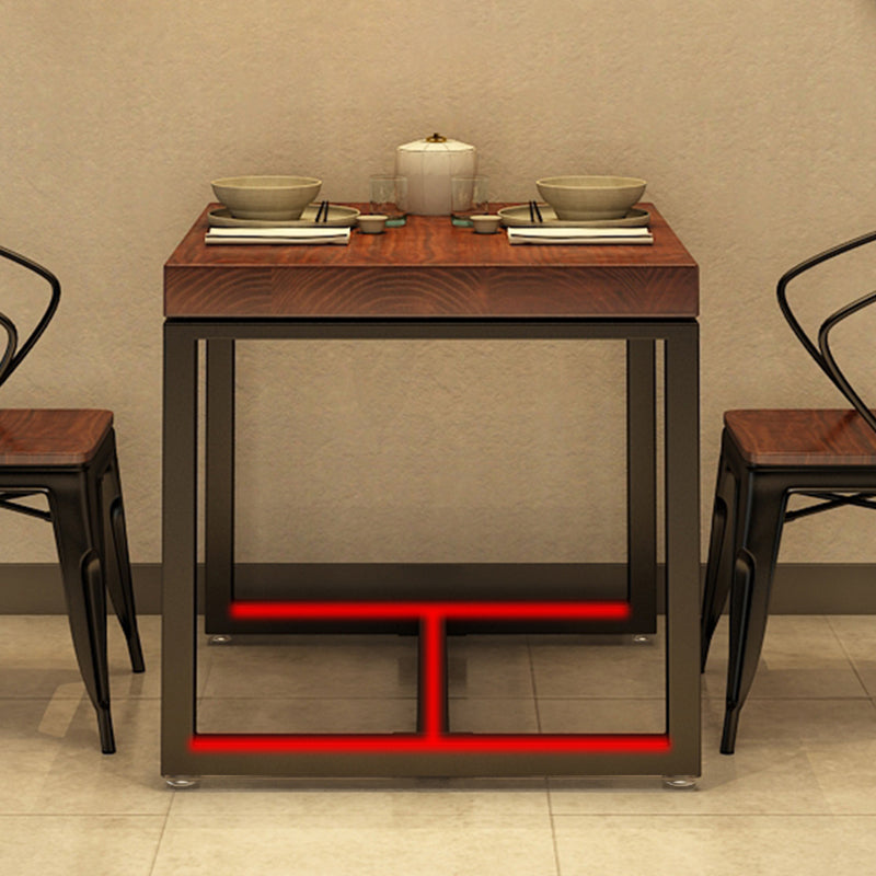 Solid Wood Top Dining Table Industrial Square Black Iron Trestle Base Table