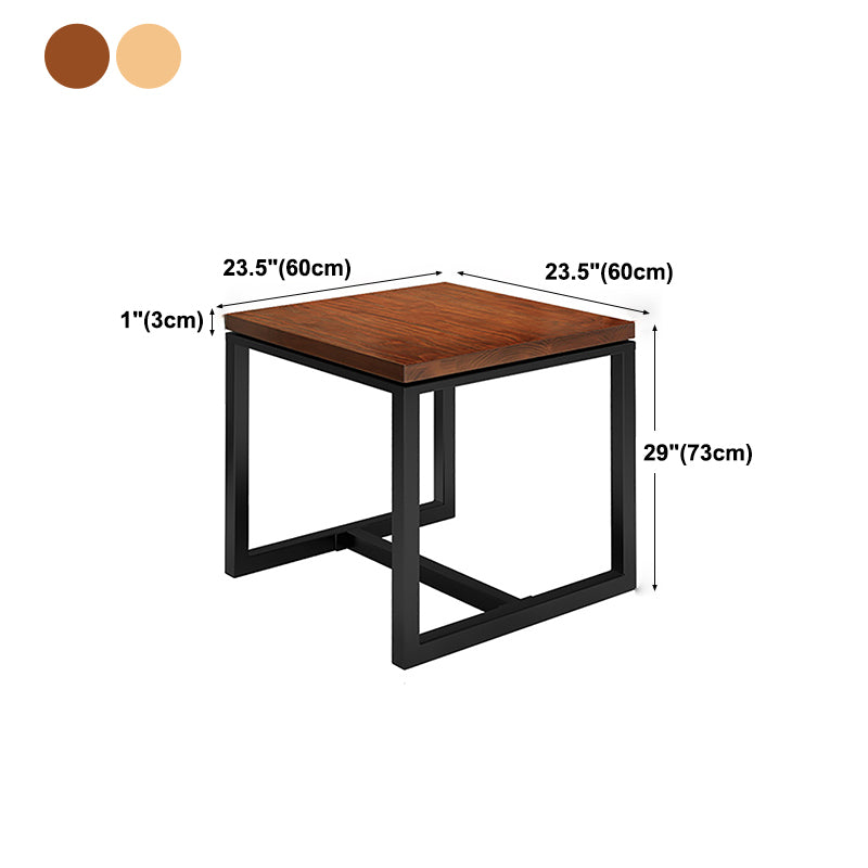 Solid Wood Top Dining Table Industrial Square Black Iron Trestle Base Table