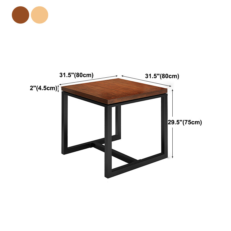 Solid Wood Top Dining Table Industrial Square Black Iron Trestle Base Table