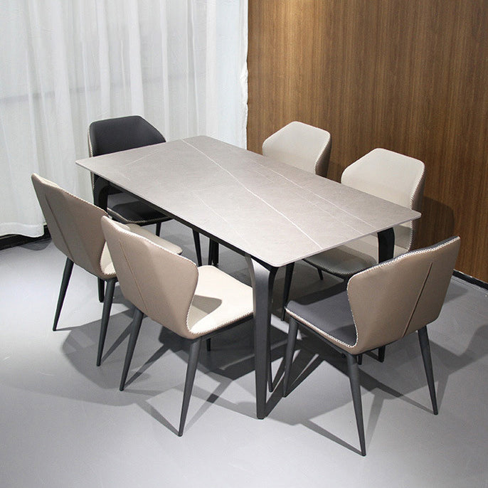 Rectangular Sintered Stone Dining Table Modern Furniture with 4 Black Legs